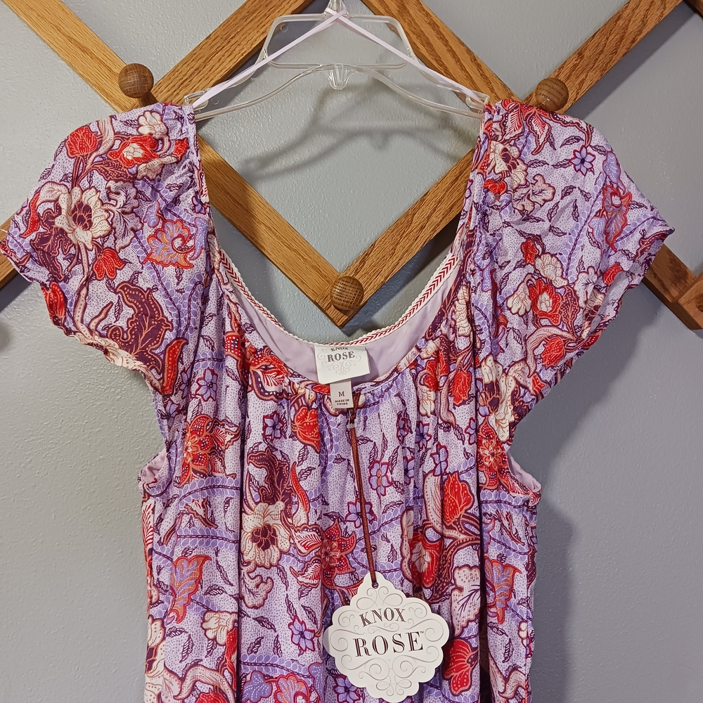 Knox Rose Flutter Sleeve Midi Boho Purple Haze Floral Dress Size Med - Picture 7 of 9